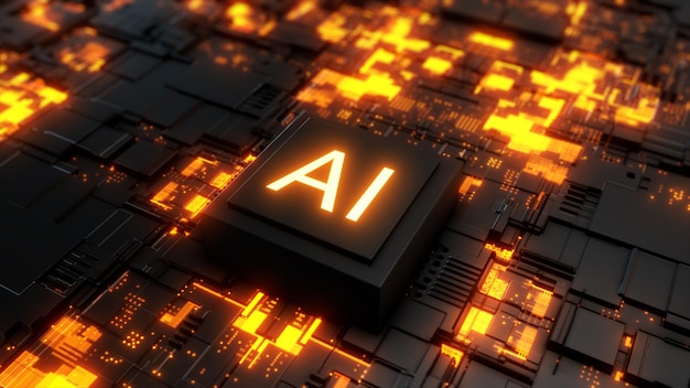 Artificial intelligence motherboard processor chip illustration