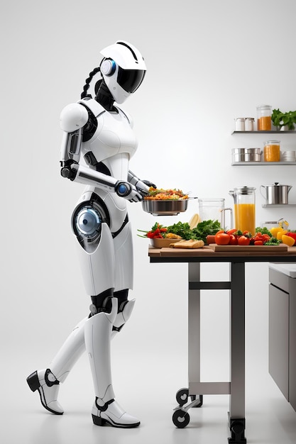 Artificial intelligence robot prepare food in the kitchen Science Technology and engineering concep