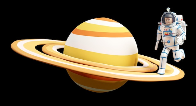 Astronaut in spacesuit on the rings of Saturn