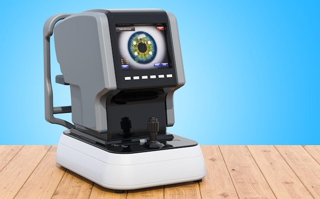 Auto Refractometer on the wooden table 3D rendering