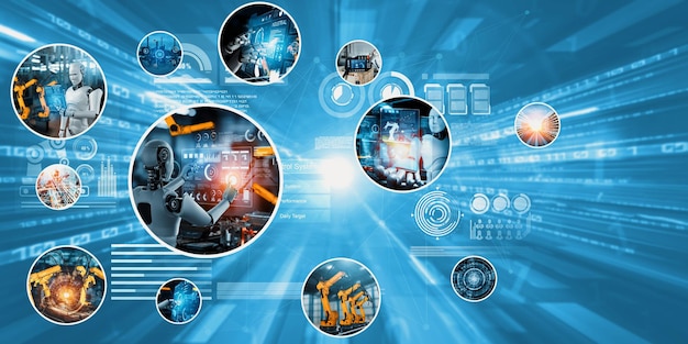 automated ai industry robot and robotic arms assembly in factory production nlp