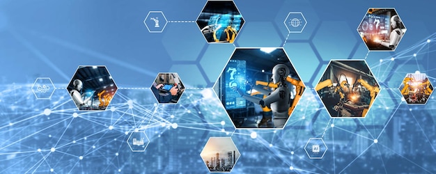 automated ai industry robot and robotic arms assembly in factory production nlp