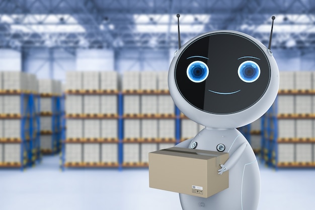 automatic warehouse concept with 3d rendering automation robot work in warehouse