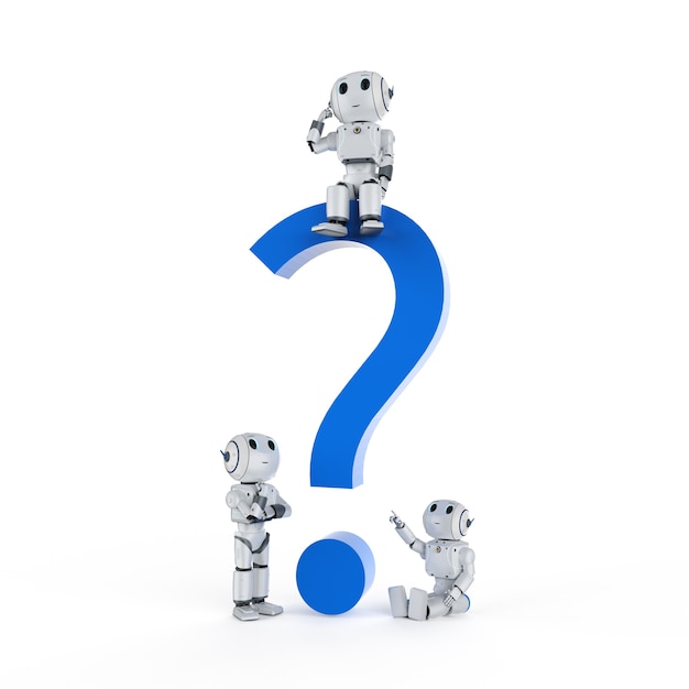 Automation customer support concept with 3d rendering humanoid robot with question mark