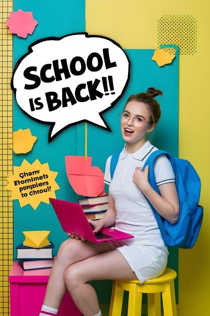 Back to school Background School Student with speech bubble Poster template