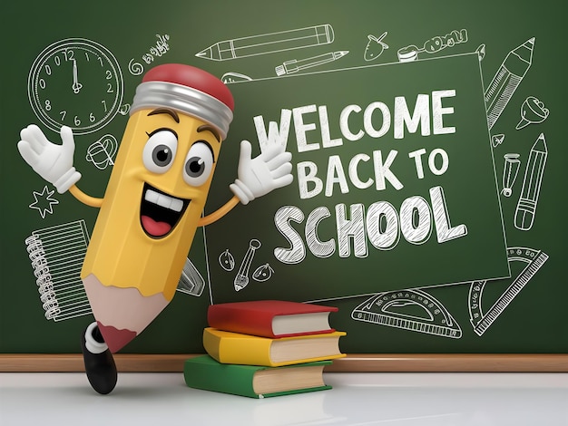 back to school text template design back to school greeting in green chalk board doodle style
