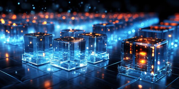 background with glowing light digital cubes or boxes generative ai