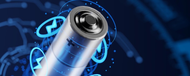Battery closeup Battery for electric vehicles battery fast charging concept AA batteries 3D render