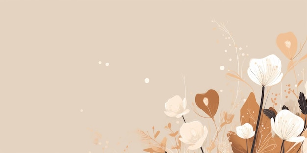 Beautiful abstract beige simple doodle cartoon floral design background Generative AI AIG32