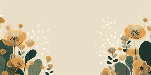 Beautiful abstract gold and green simple doodle cartoon floral design background beautiful Generative AI AIG32