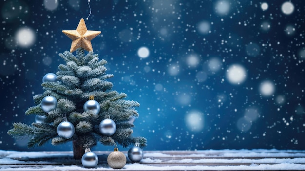 beautiful decorated christmas tree in a snowed cold winter landscape