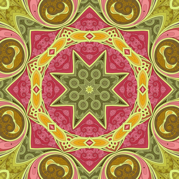 Beautiful flower pattern, flower illustration, geometric tile of yellow green pink shades, floral background