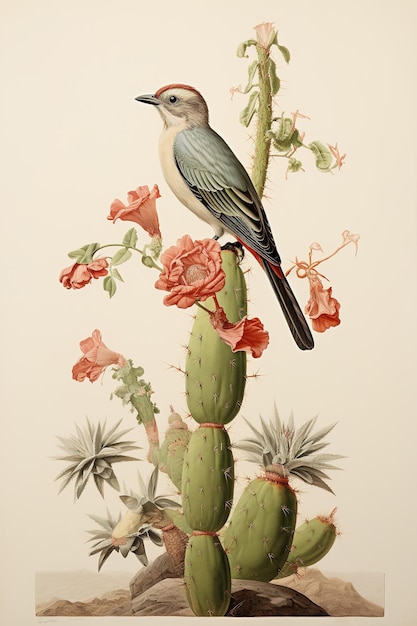 beautiful vintage cactus paintings generative ai