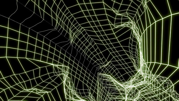 Bent spacetime grid tunnel design flying inside wormhole funnel concept of science