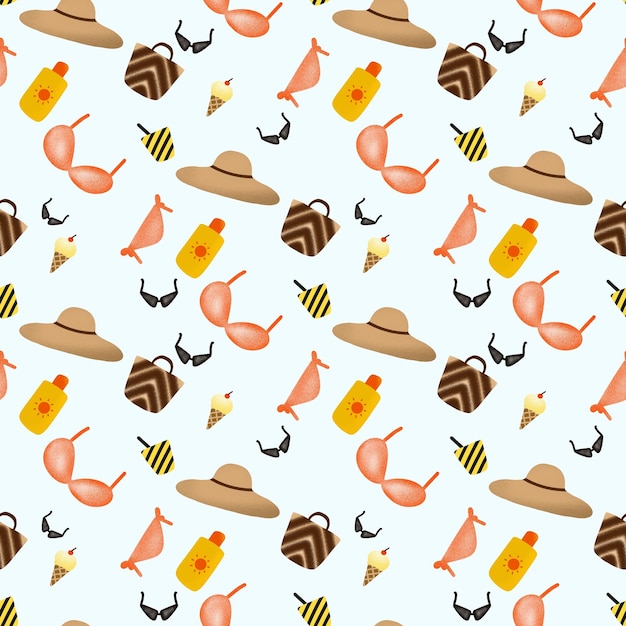 Bikini wearing beach set seamless pattern on background
