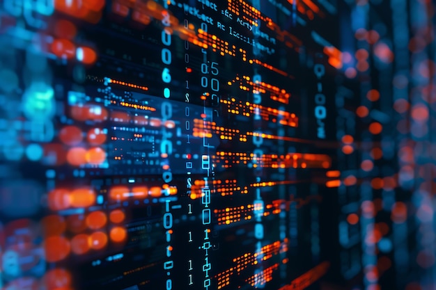 Binary Code Background with Glowing Digital Numbers for Computer Programming