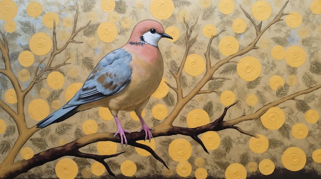Bird Perched on Branch with Golden Foliage