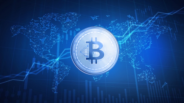 Bitcoin cash-mynt på HUD-bakgrunn med okseaksjediagram.