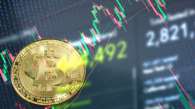 Bitcoin på forretningsdiagram for kryptografi eller forretningskonsept