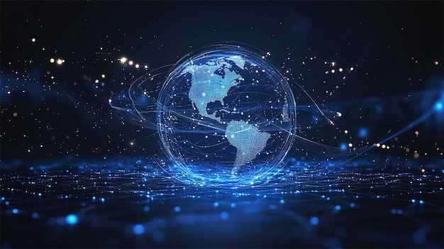 Blå prikklinje teknologi Global globalisering internasjonal vitenskap og teknologi konsept bakgrunn