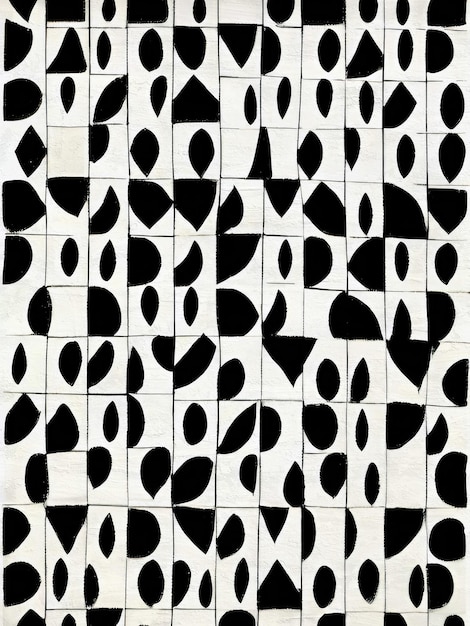 Black and White Art Deco Inspired Pattern Monochrome Background Ink Illustration
