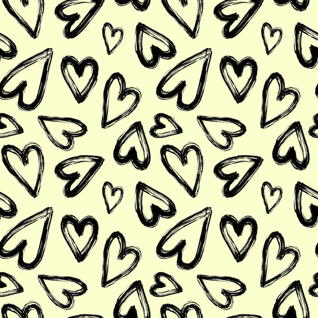 black brushstroke heart on yellow seamless patterntextured paint repeat print valentines ornament