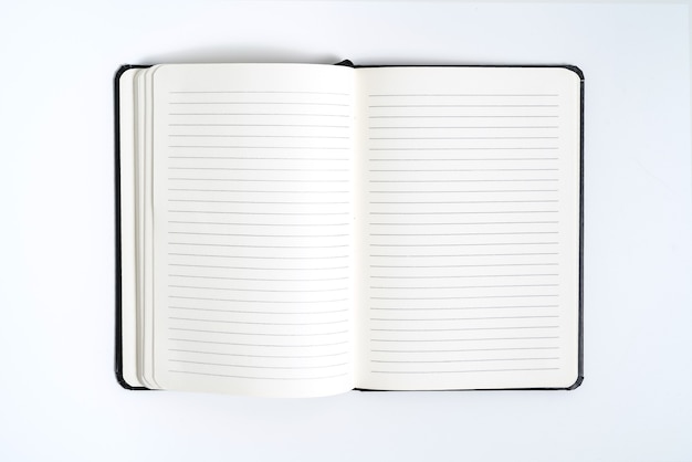 Black notebook on white background with clipping path