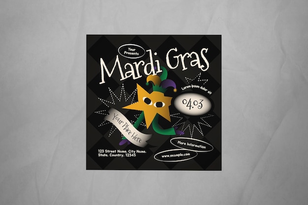 Black Quirky Illustration Mardi Gras Social Media Post