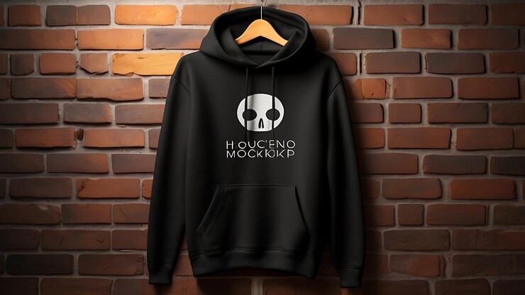 Blank hoodie mockup Blank sweatshirt black color preview template front and back view on white ba