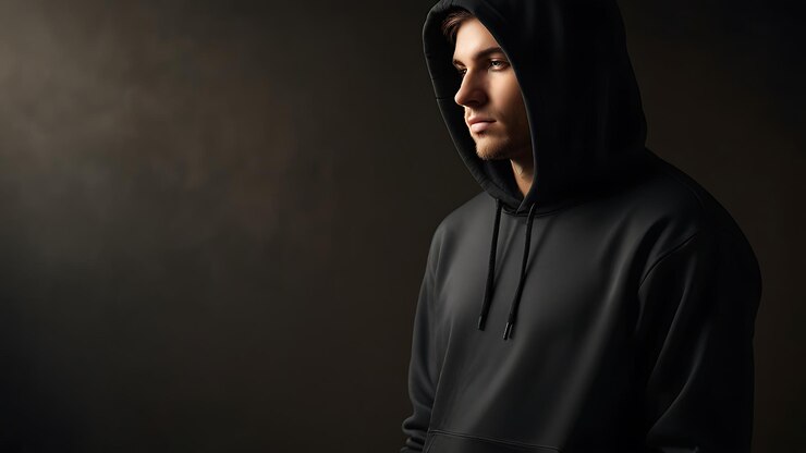 Blank hoodie mockup Blank sweatshirt black color preview template front and back view on white