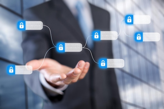 Blockchain technology concept with a chain of
