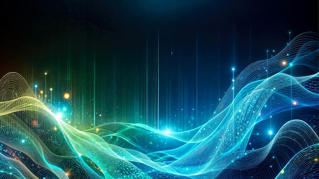 Blue and Green Glowing Waves on a Dark Background