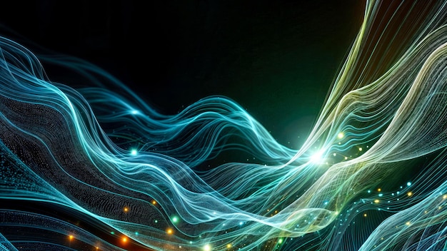Blue and Green Glowing Waves on a Dark Background