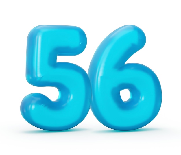 Blue jelly digit 56 Fifty Six isolated on white background Jelly colorful alphabets numbers for kids