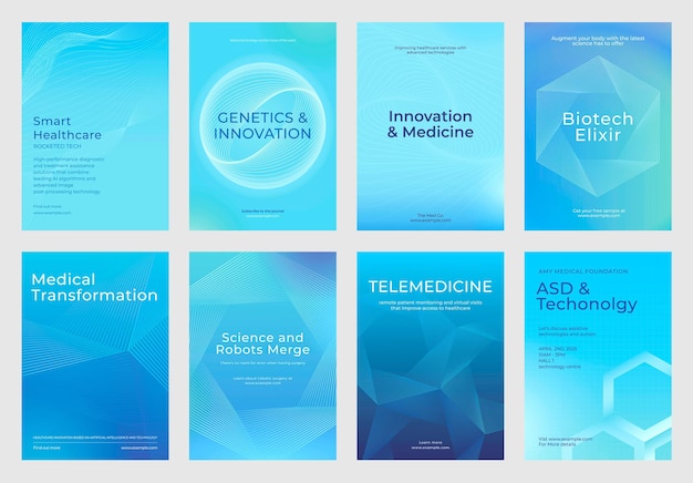 Blue medical posters featuring innovation genetics healthcare and technology Modern design vector