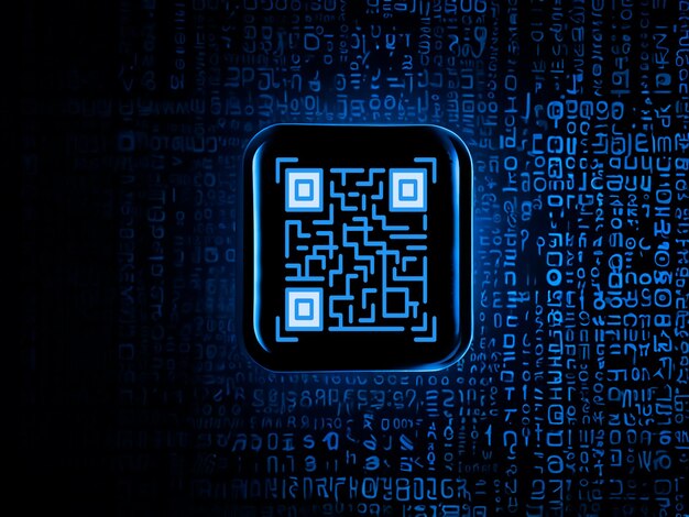 Blue QR code mobile phone scan icon of message bubble 3d element or technology id identification