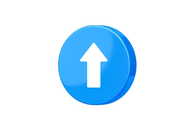 Blue up arrow 3d icon isolated on white background with growth development direction symbol or complete business forward achievement planning and success upwards target sign of growing simple button