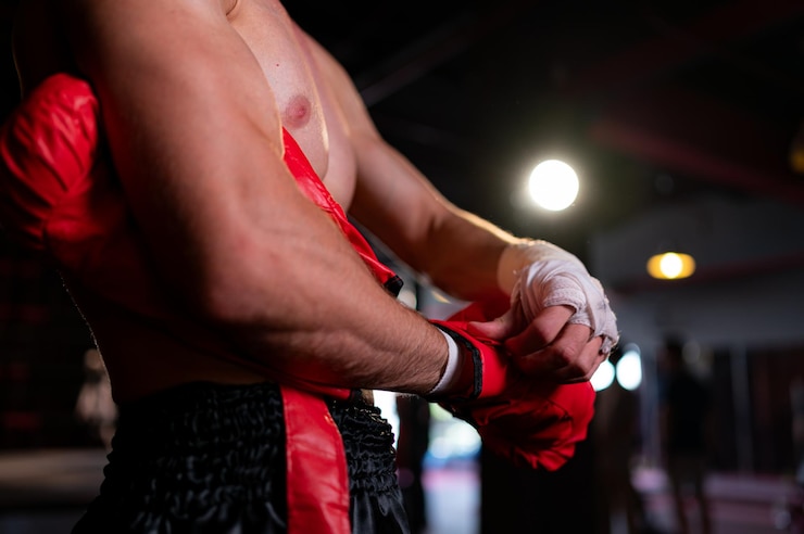 Foto boxing passion to fight with enemy while practicing with sand box vr machines
