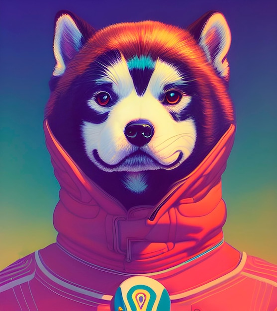 Bright illustration of a dog. Dog portrait. husky