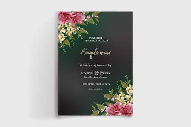Bryllupsinvitasjonsmaler med blomstermotiv for å huske datoen
