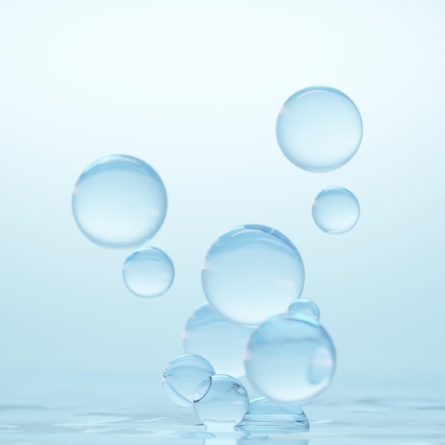bubbles floating on water surface 3d illustration