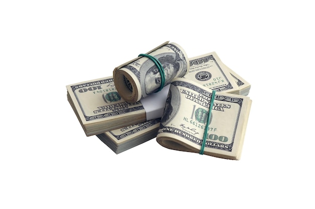 Bundle of US dollar bills isolated on white Pack of american money with high resolution on perfect white background