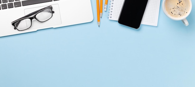 Business desk workplace and office objects