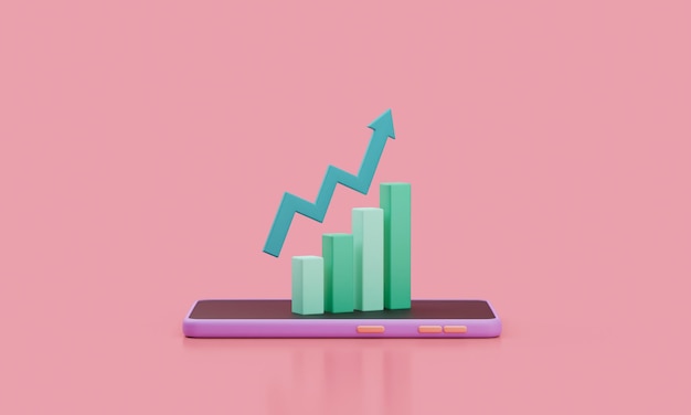 Business Financial Graph Chart on mobile phone screen Growing financial index 3d render illustration