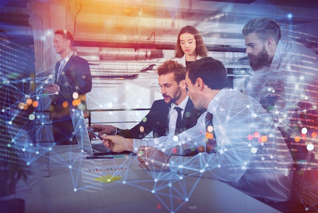 Business people in office connected on internet network concept of startup company
