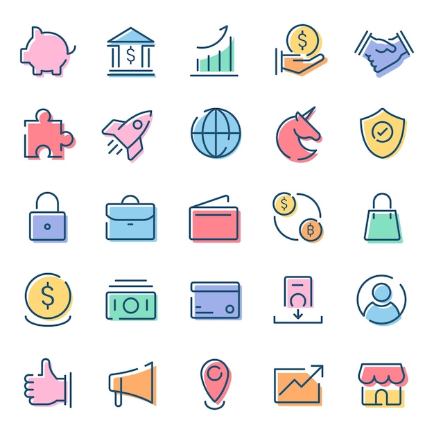 business png icons colorful minimal line set