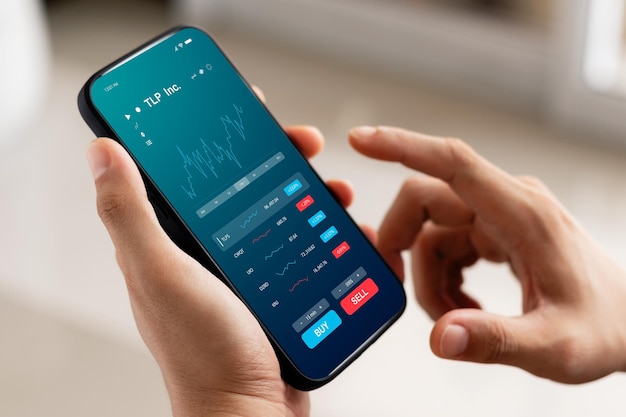 businessmen work with stock market investments using smartphone to analyze trading data smartphone with stock exchange graph on screen financial stock market