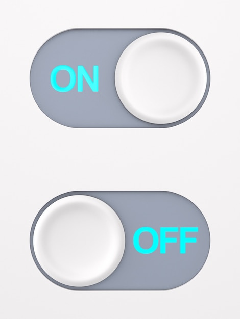 Button on and off on white space. 3D illustration