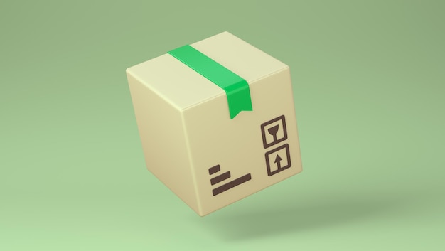 Cardboard Box or Delivery Package on a Soft Green Studio Background Isolated Cartoon Minimalism