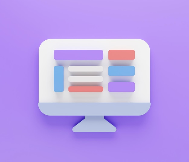 Cartoon computer screen minimal icon Symbol in 3D rendering isolated on purple background